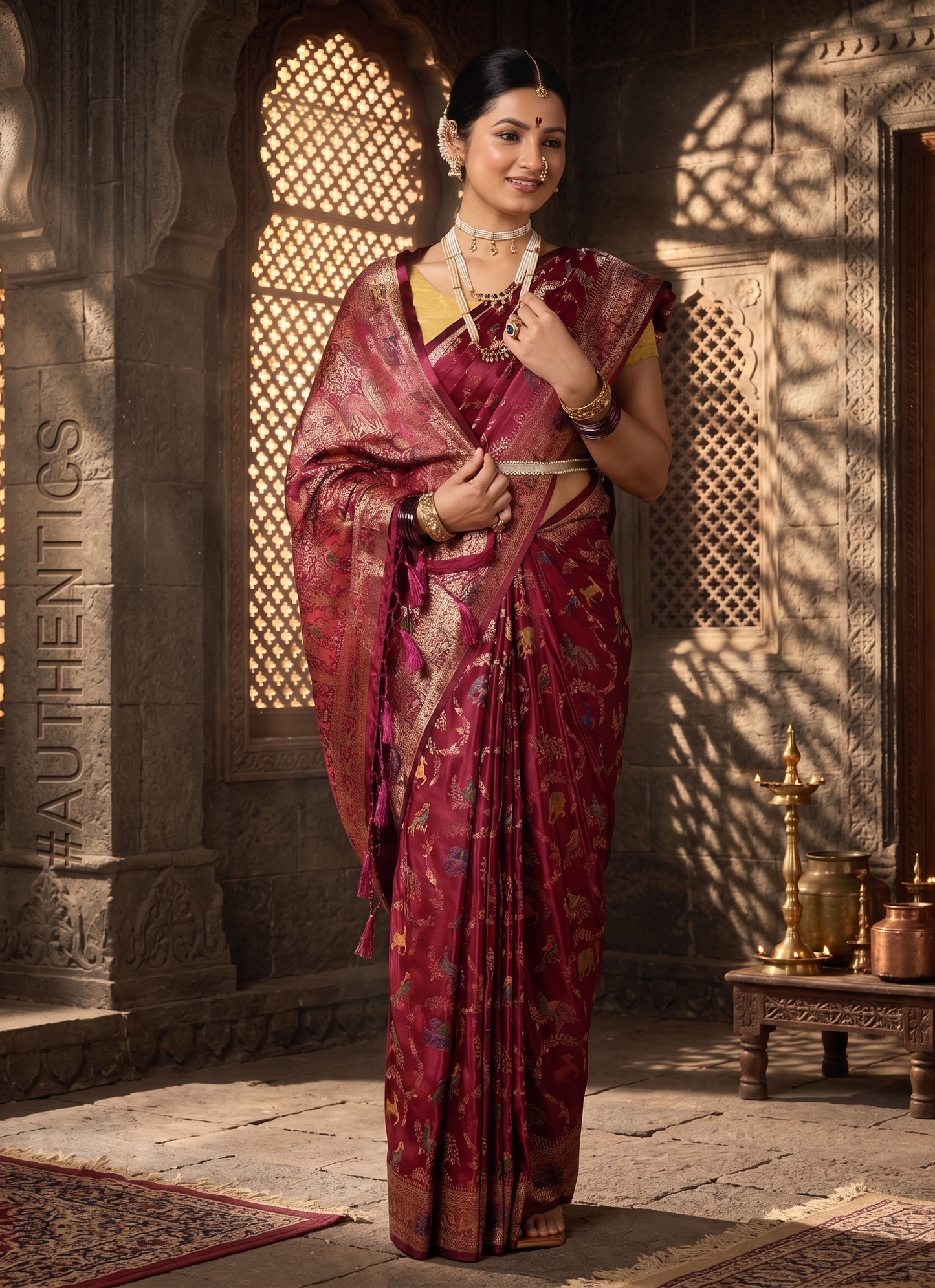 Maroon Woven Design Satin Saree