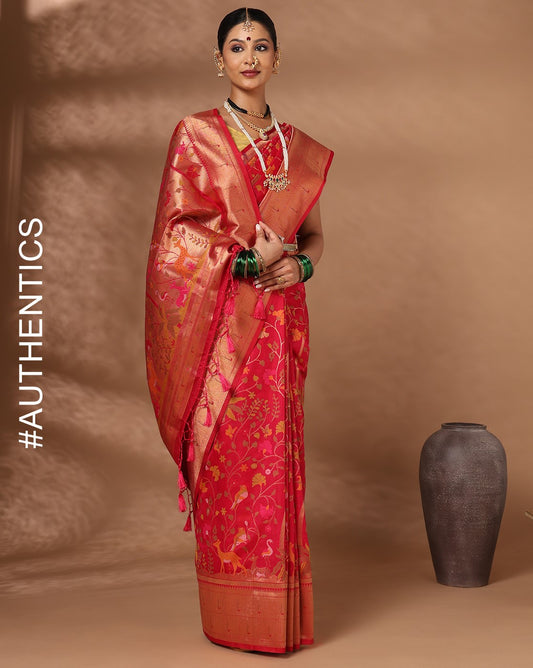Rani Pink Woven Design Dola Silk Saree