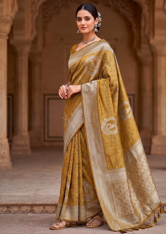 Mustard Woven Design Kanjivaram Saree