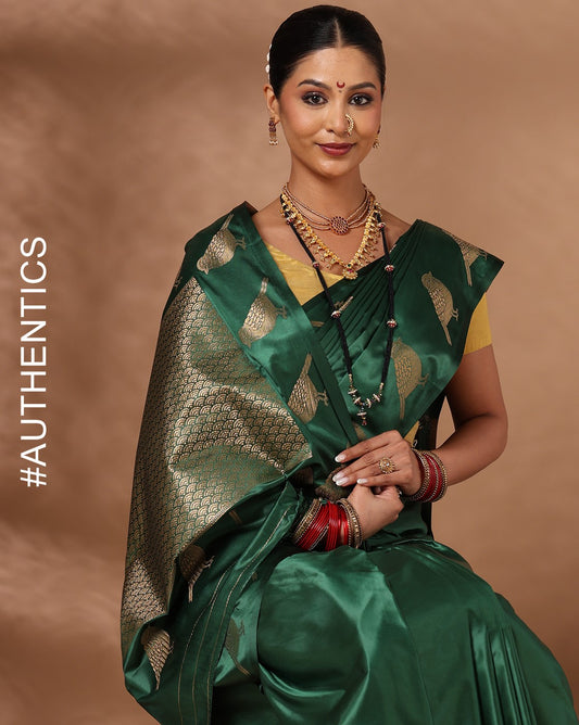 Dark Green Woven Design Crape Saree