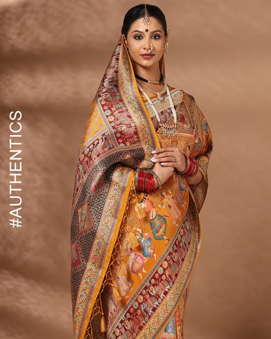 Mustard Woven Design Viscoris Saree