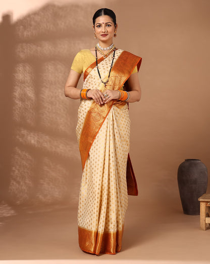 Off White Mustard Woven Design Balaton Saree