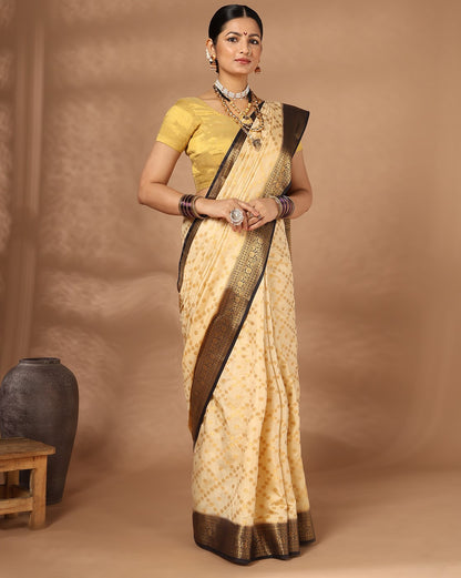 Off White Navy Woven Design Balaton Saree