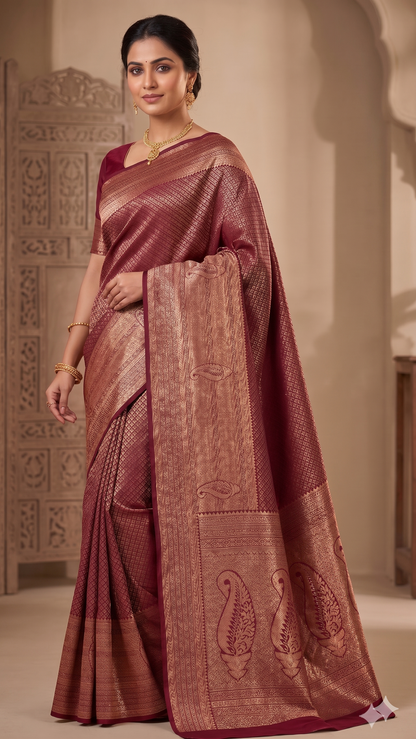 Maroon Woven Design Art Silk Kanjivaram Saree