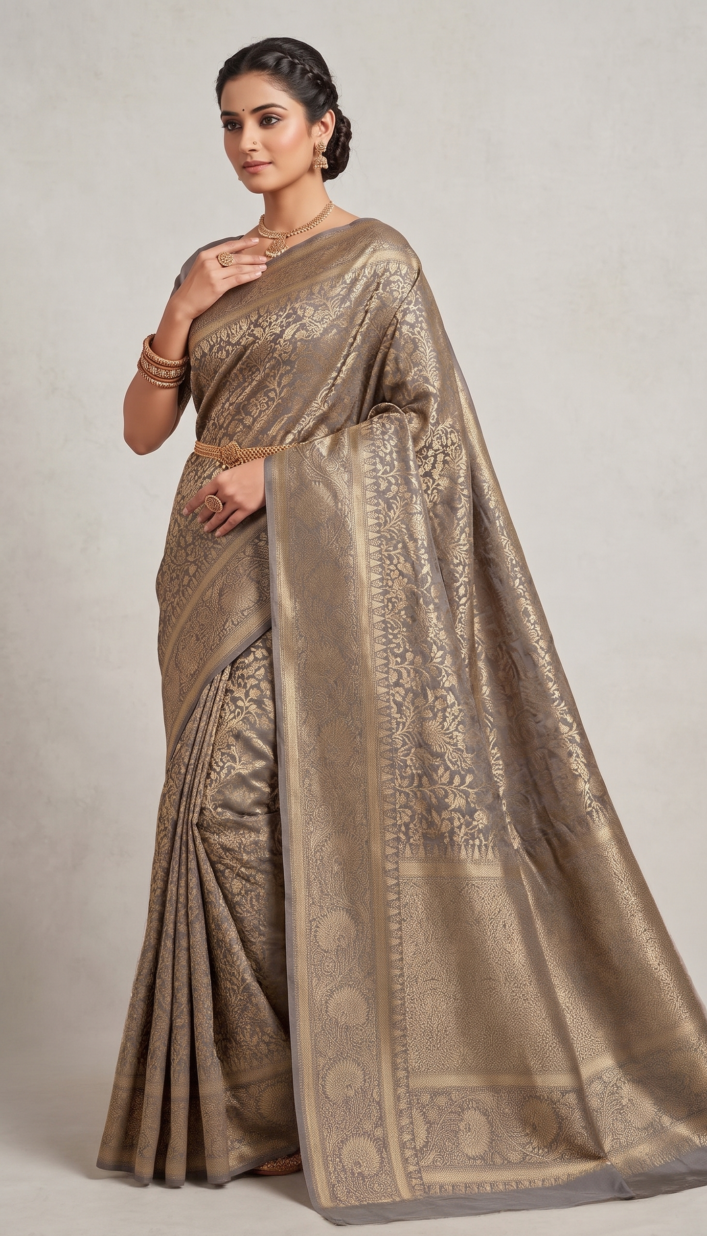Grey Woven Design Art Silk Kanjivaram Saree