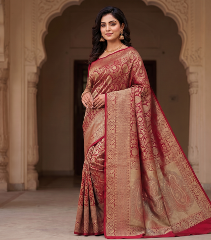 Red Woven Design Art Silk Kanjivaram Saree