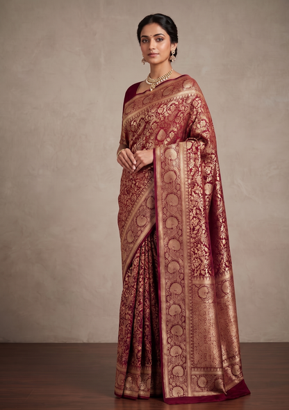 Wine Woven Design Art Silk Kanjivaram Saree