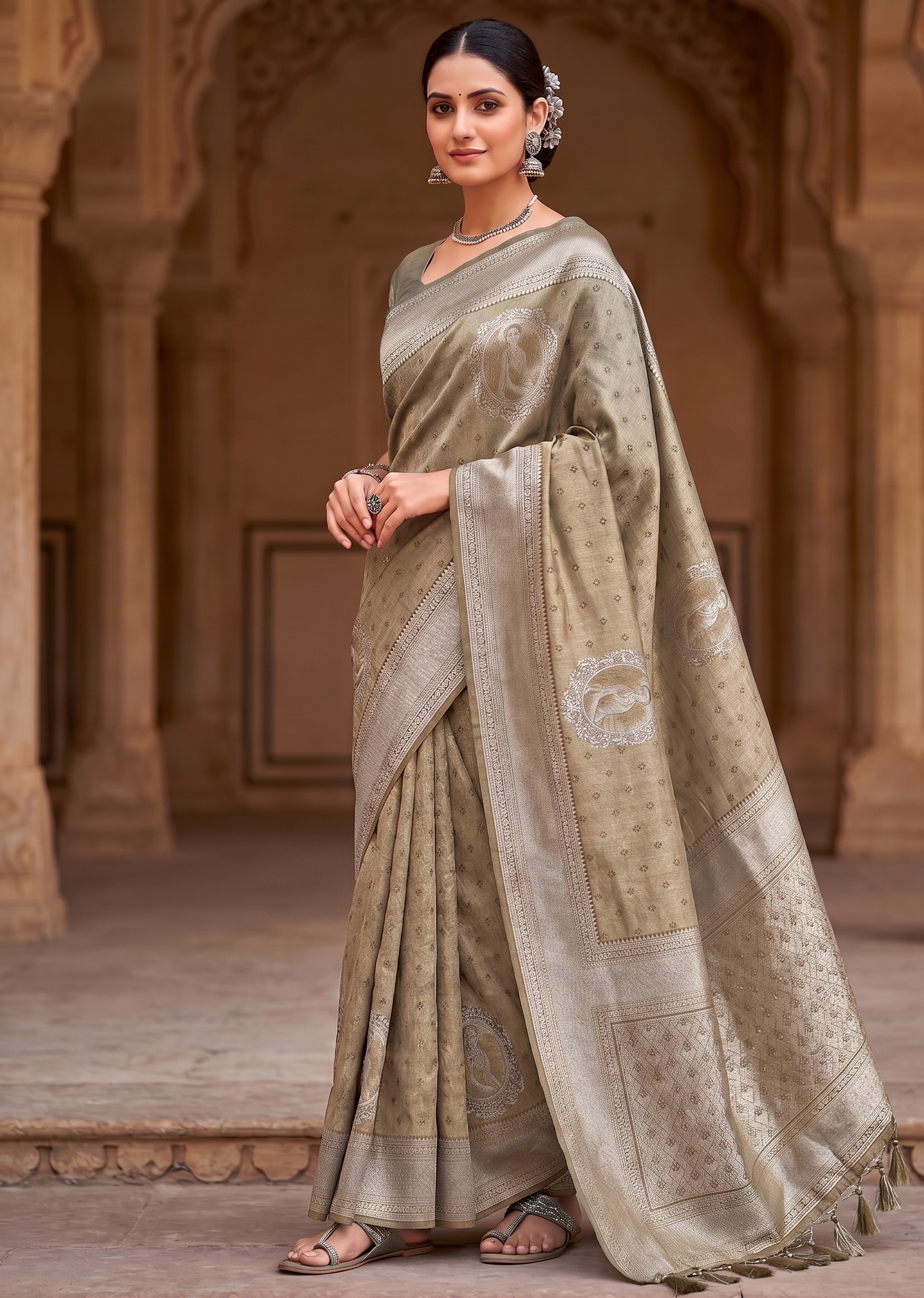 Off White Woven Design Kanjivaram Saree