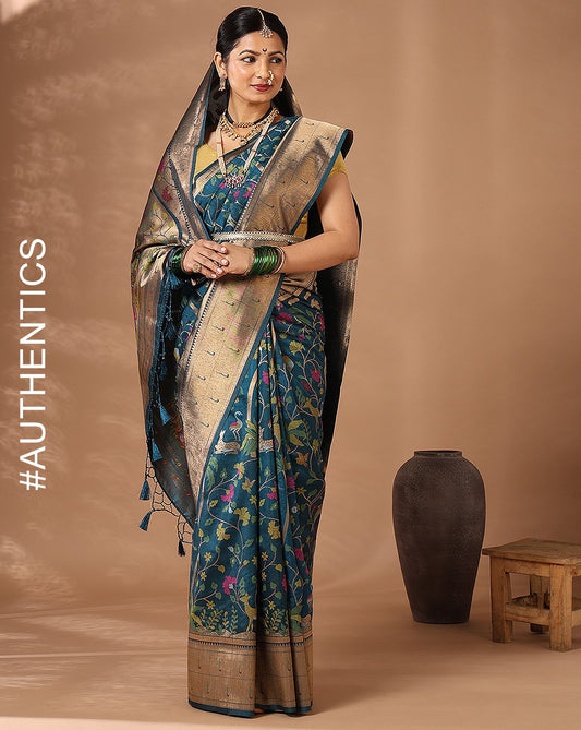 Dark Blue Woven Design Dola Silk Saree