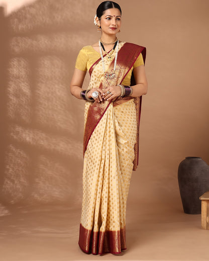 Off White Maroon Woven Design Balaton Saree