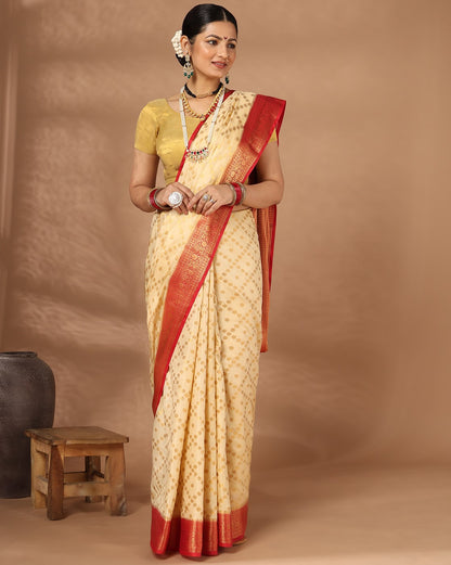Off White Red Woven Design Balaton Saree