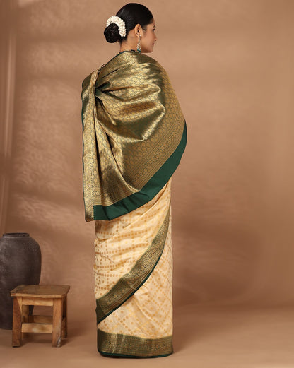 Off White Dark Green Woven Design Balaton Saree