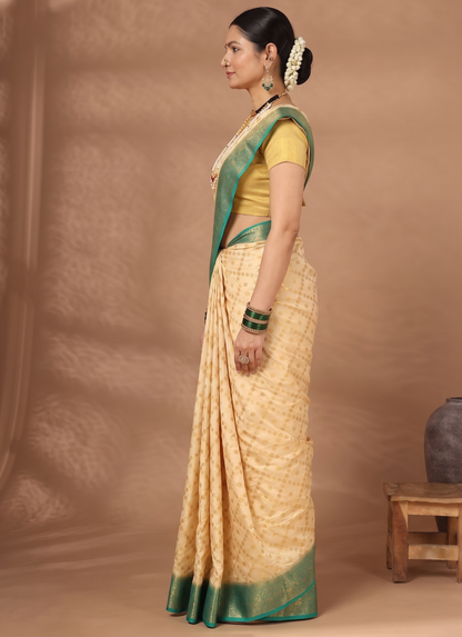 Off White Dark Blue Woven Design Balaton Saree