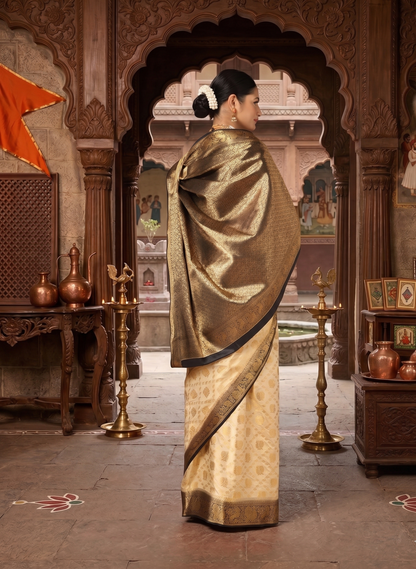 Off White Black Woven Design Balaton Saree