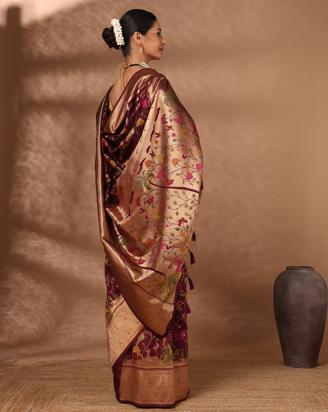 Wine Woven Design Dola Silk Saree