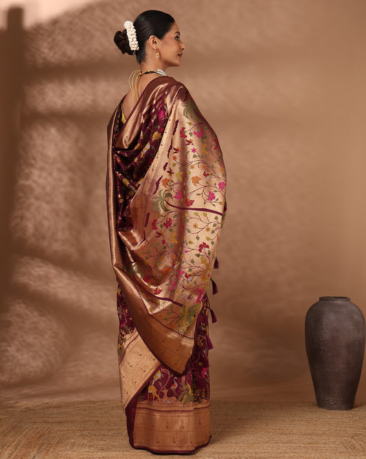 Wine Woven Design Dola Silk Saree