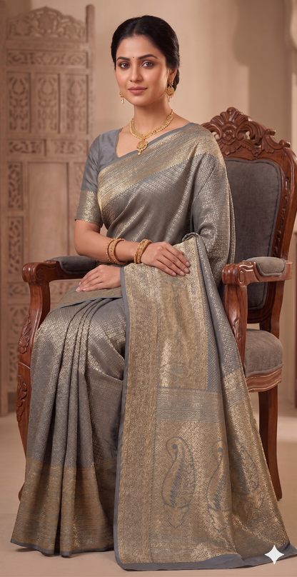 Grey Woven Design Art Silk Kanjivaram Saree