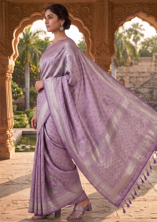 Lavender Woven Design Kanjivaram Saree