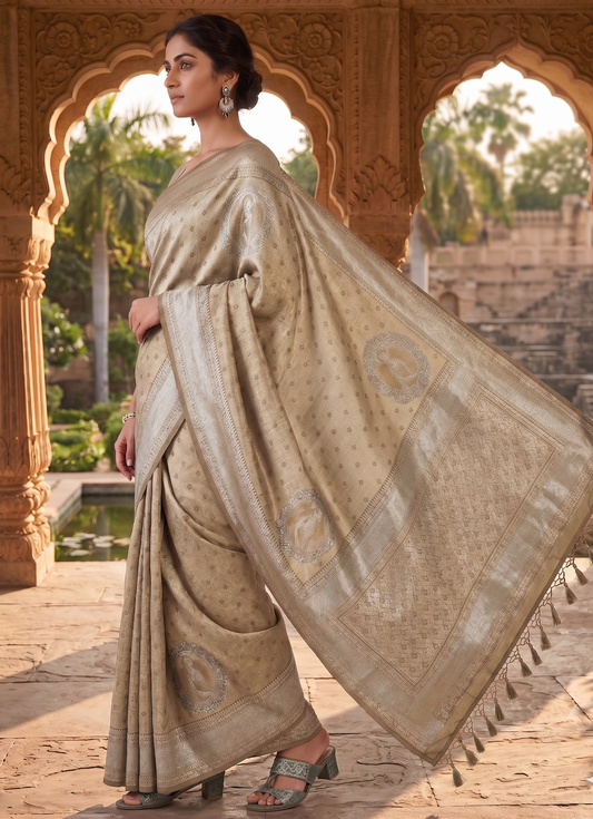 Off White Woven Design Kanjivaram Saree