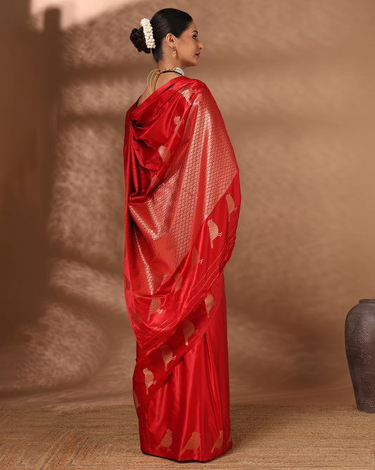Red Woven Design Crape Saree