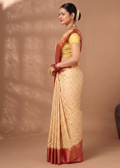 Off White Rani Woven Design Balaton Saree