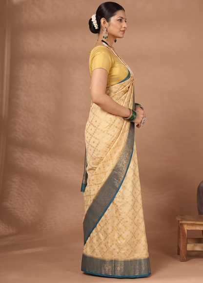 Off White Blue Woven Design Balaton Saree