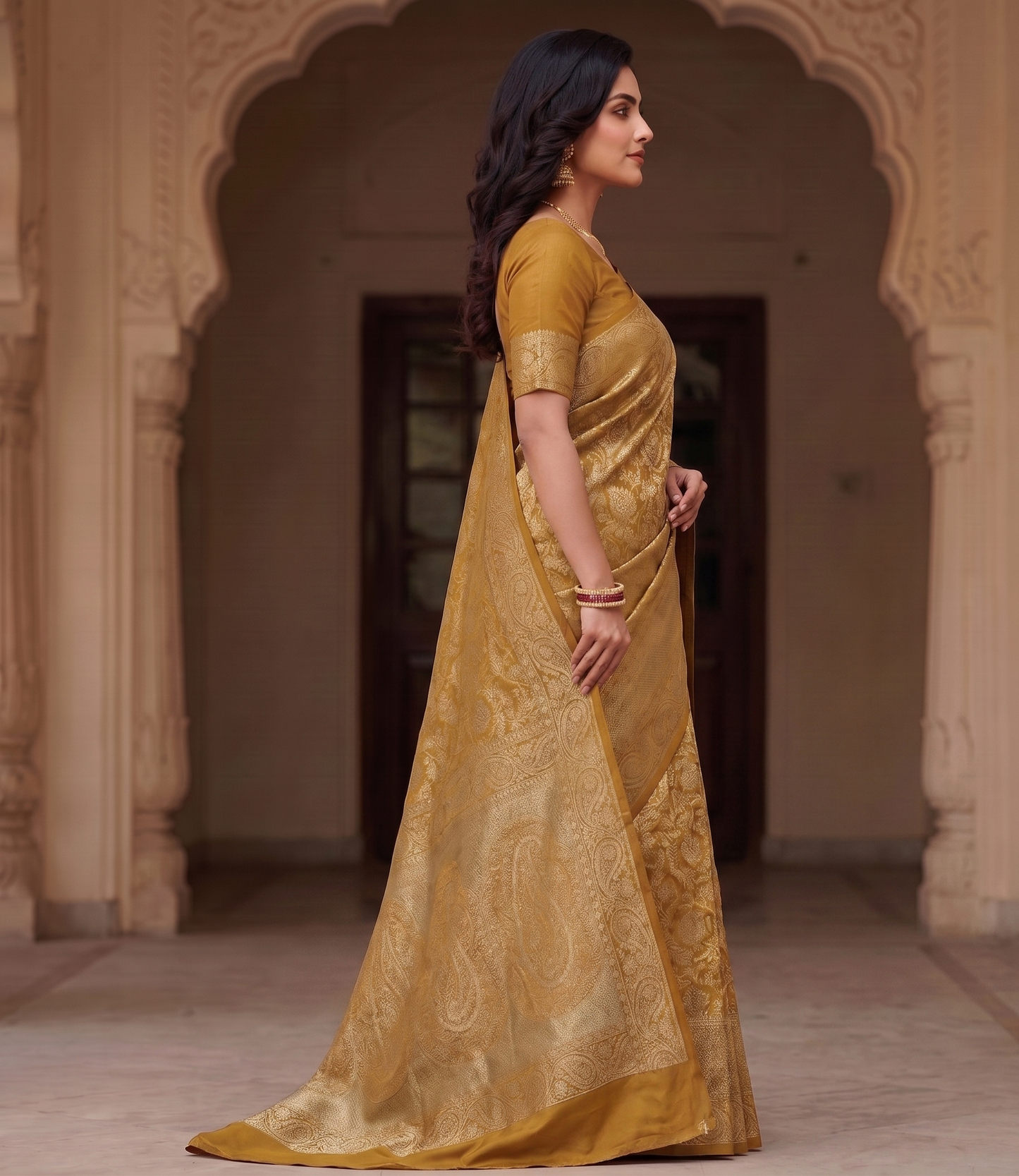 Yellow Woven Design Art Silk Kanjivaram Saree