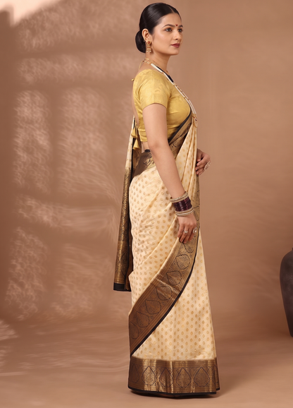 Off White Navy Woven Design Balaton Saree