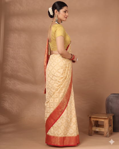 Off White Red Woven Design Balaton Saree