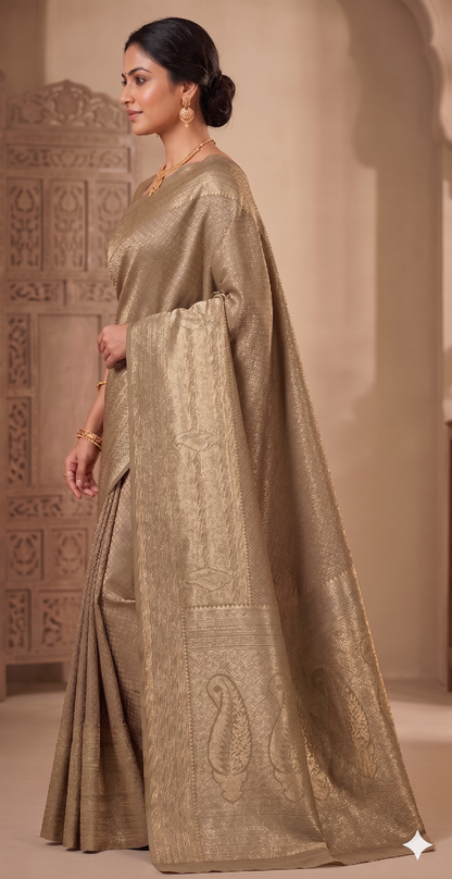 Beige Woven Design Art Silk Kanjivaram Saree