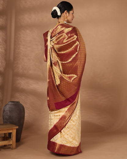 Off White Maroon Woven Design Balaton Saree
