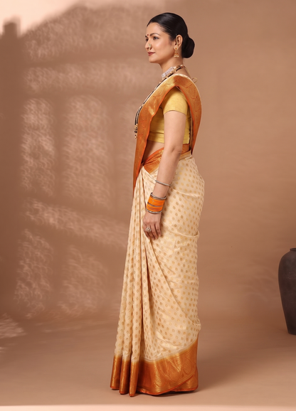Off White Mustard Woven Design Balaton Saree
