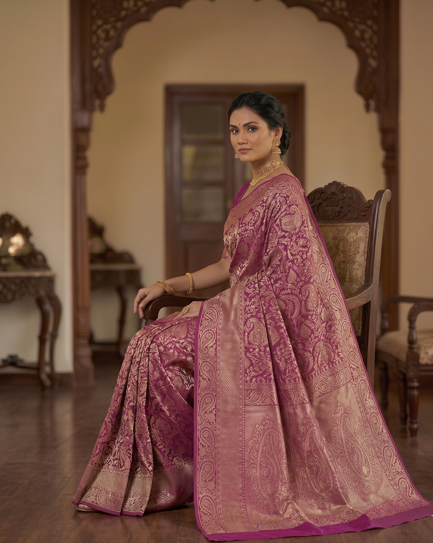 Wine Woven Design Art Silk Kanjivaram Saree