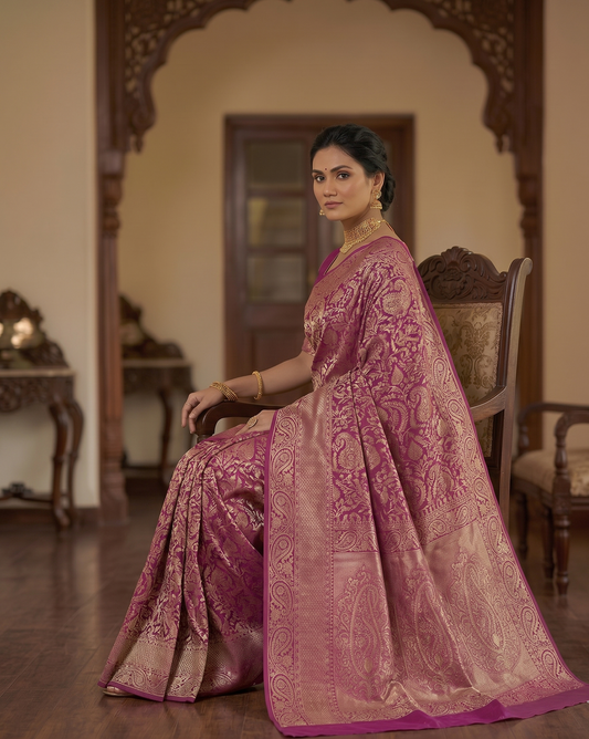 Wine Woven Design Art Silk Kanjivaram Saree
