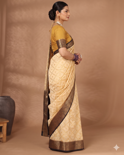 Off White Navy Woven Design Balaton Saree