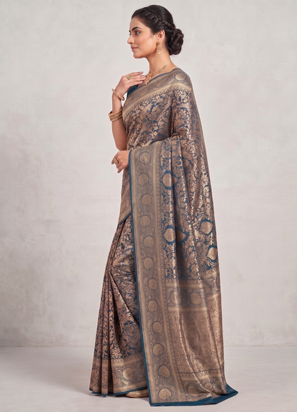 Dark Blue Woven Design Art Silk Kanjivaram Saree