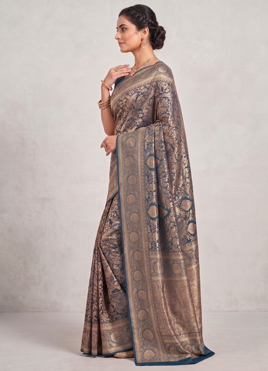 Dark Blue Woven Design Art Silk Kanjivaram Saree