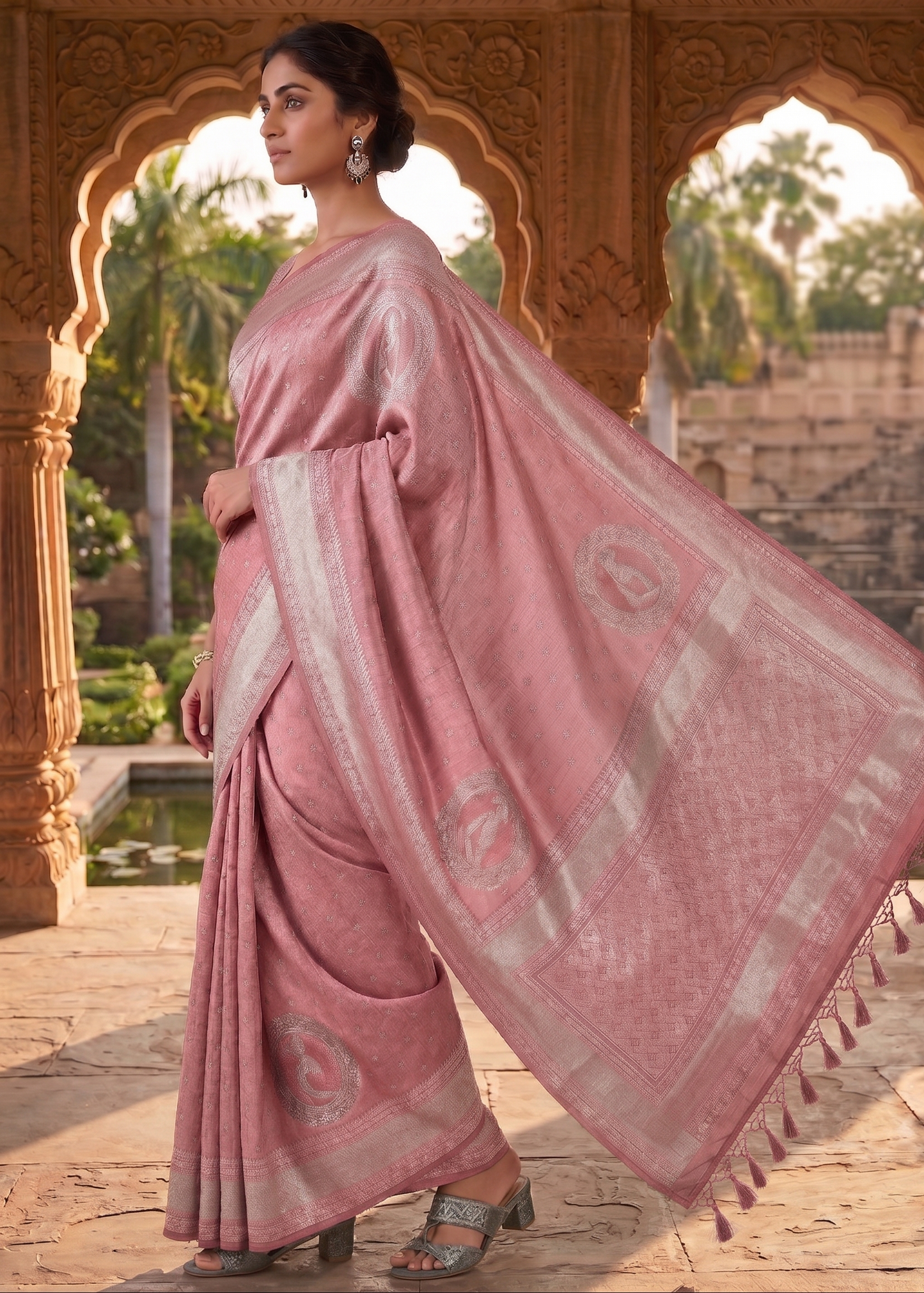 Pink Woven Design Kanjivaram Saree