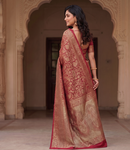 Red Woven Design Art Silk Kanjivaram Saree