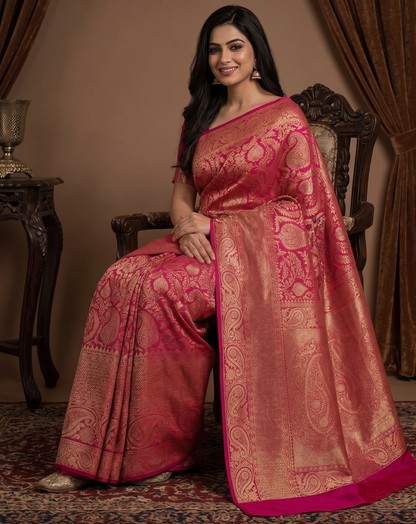 Pink Woven Design Art Silk Kanjivaram Saree