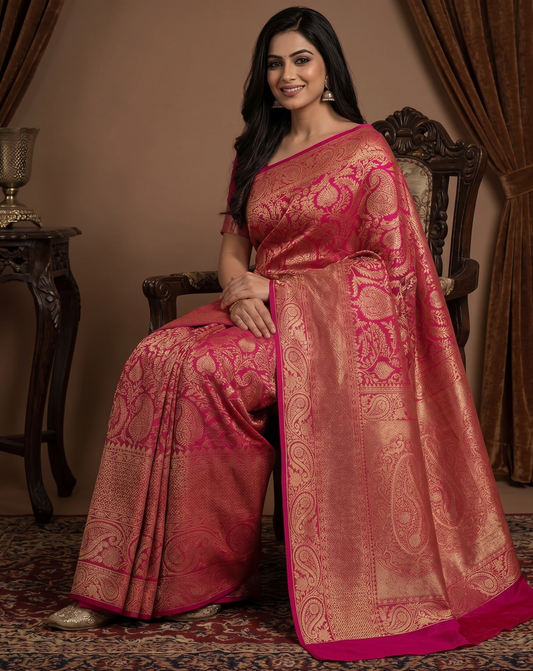 Pink Woven Design Art Silk Kanjivaram Saree