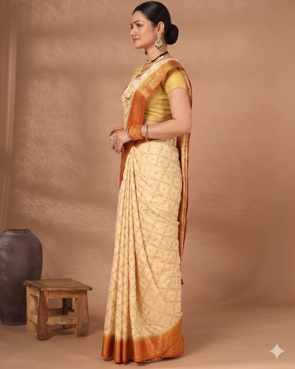 Off White Orange Woven Design Balaton Saree