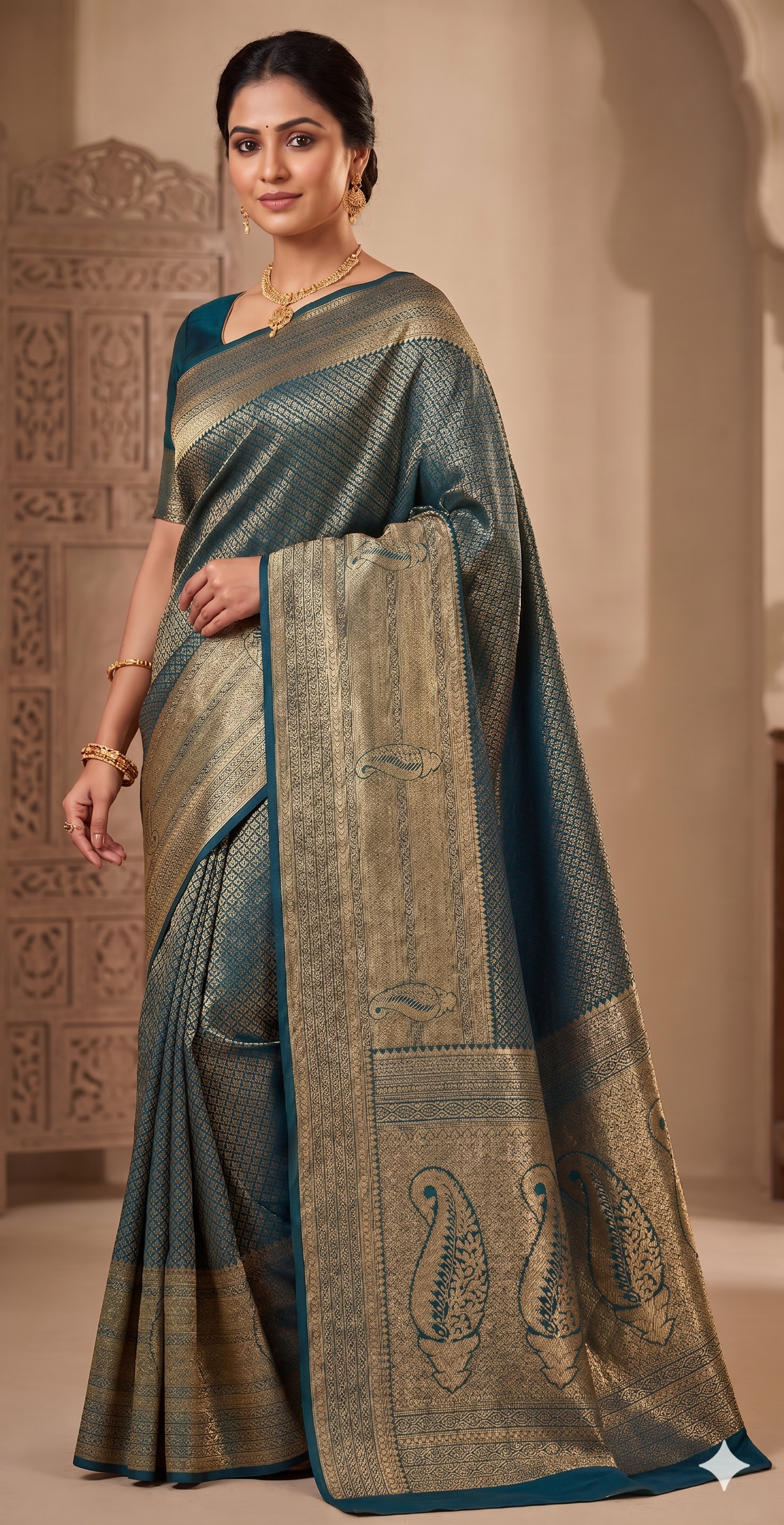 Dark Blue Woven Design Art Silk Kanjivaram Saree