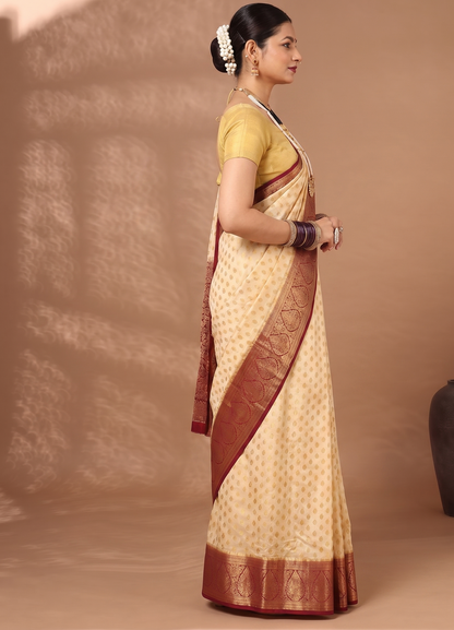 Off White Maroon Woven Design Balaton Saree