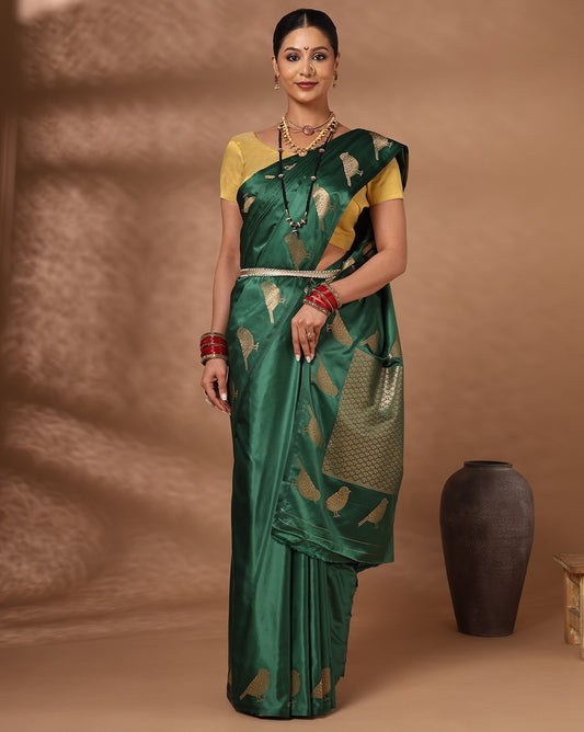 Dark Green Woven Design Crape Saree