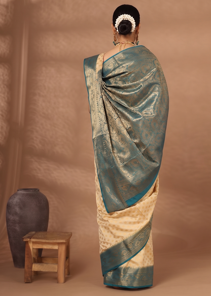 Off White Blue Woven Design Balaton Saree