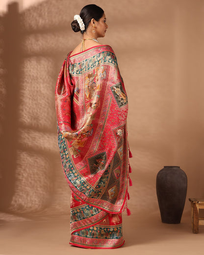 Rani Pink Woven Design Viscoris Saree
