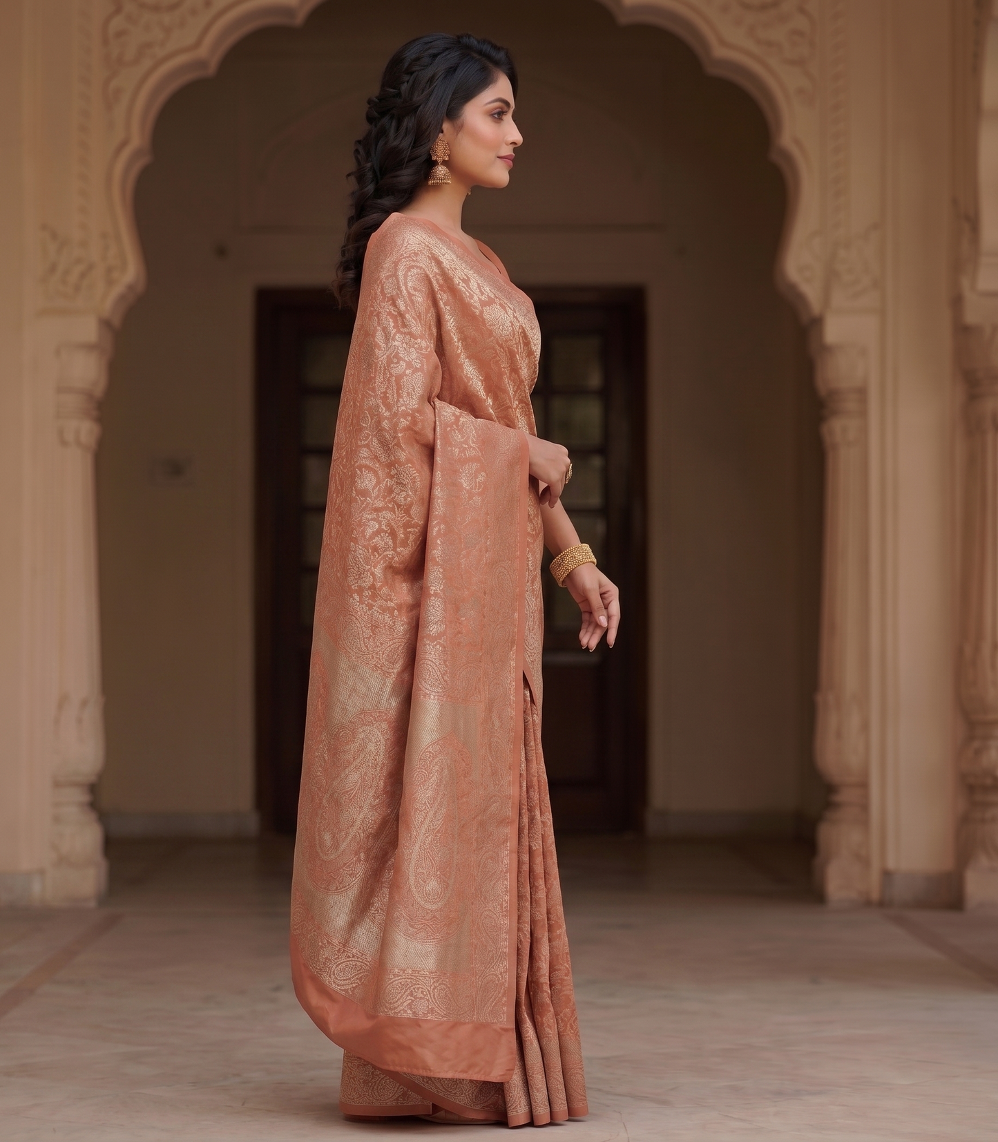 Orange Woven Design Art Silk Kanjivaram Saree