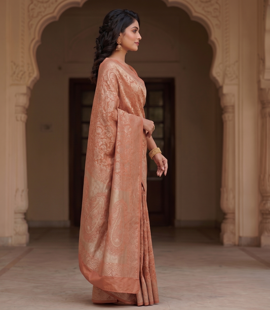 Orange Woven Design Art Silk Kanjivaram Saree