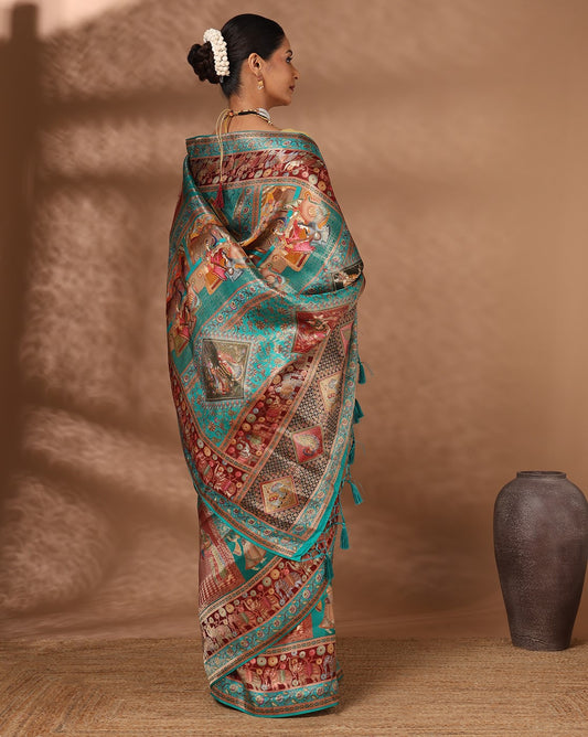 Dark Blue Woven Design Viscoris Saree